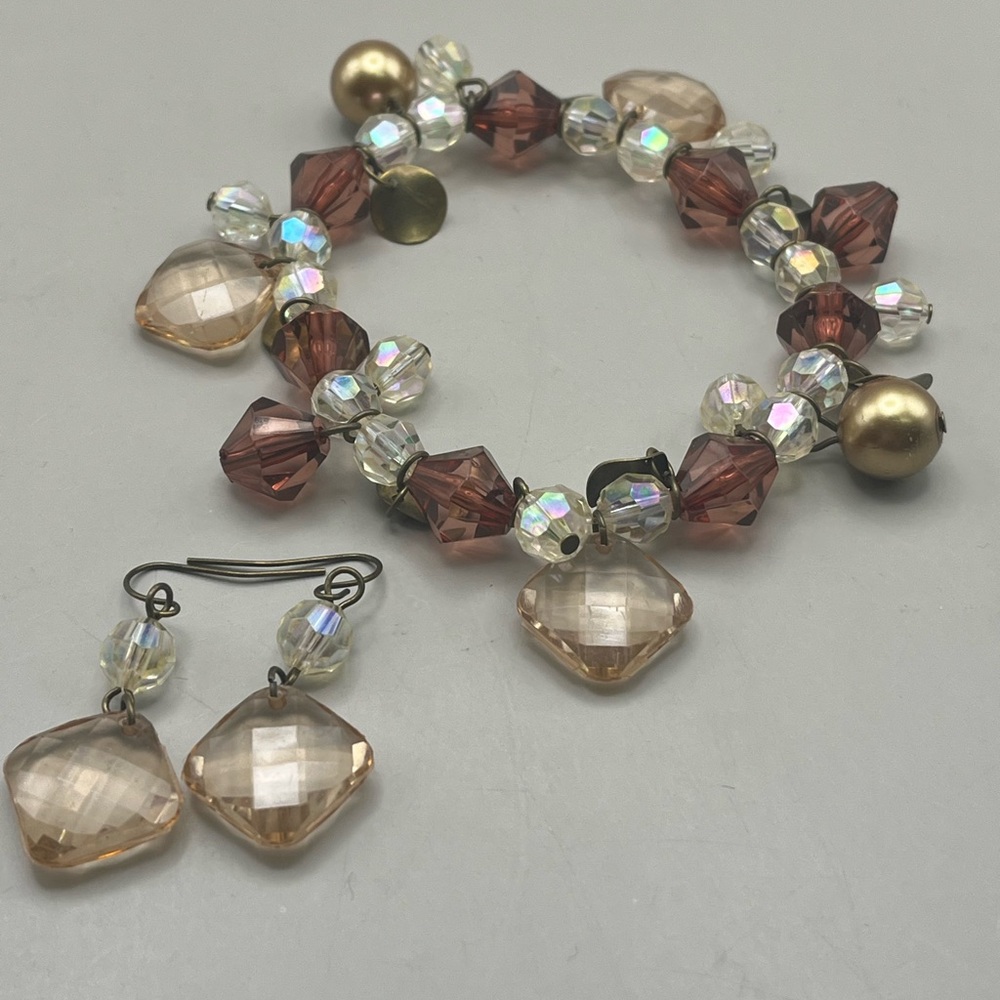 Elegant Stretchy Crystal and Brown Crystal Beaded Jewelry Set - Luxury Gift